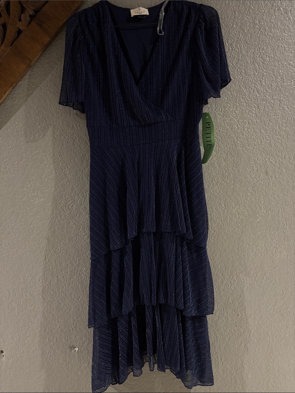 Navy Sparkle Tiered Wrap Dress - Petite